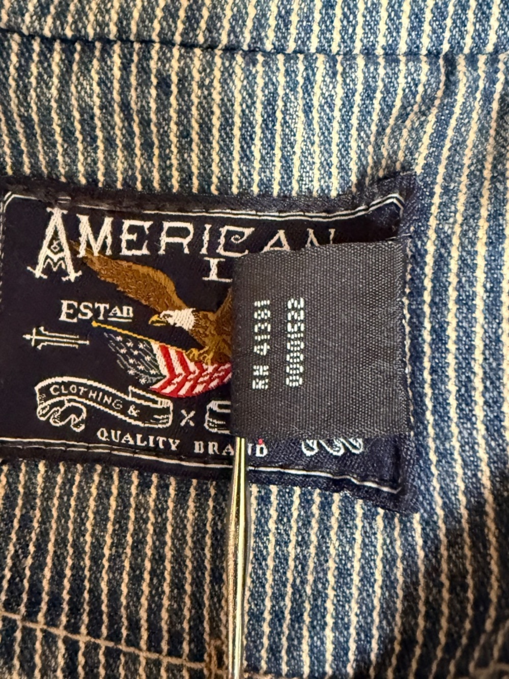 American Living Hickory Stripe Denim Chore Jacket Blue White Workwear Women XL - Picture 9 of 11
